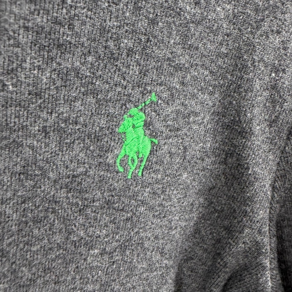 Ralph Lauren Mens Large Charcoal Grey Long Sleeve Cotton Crewneck Green Pony - Picture 2 of 6